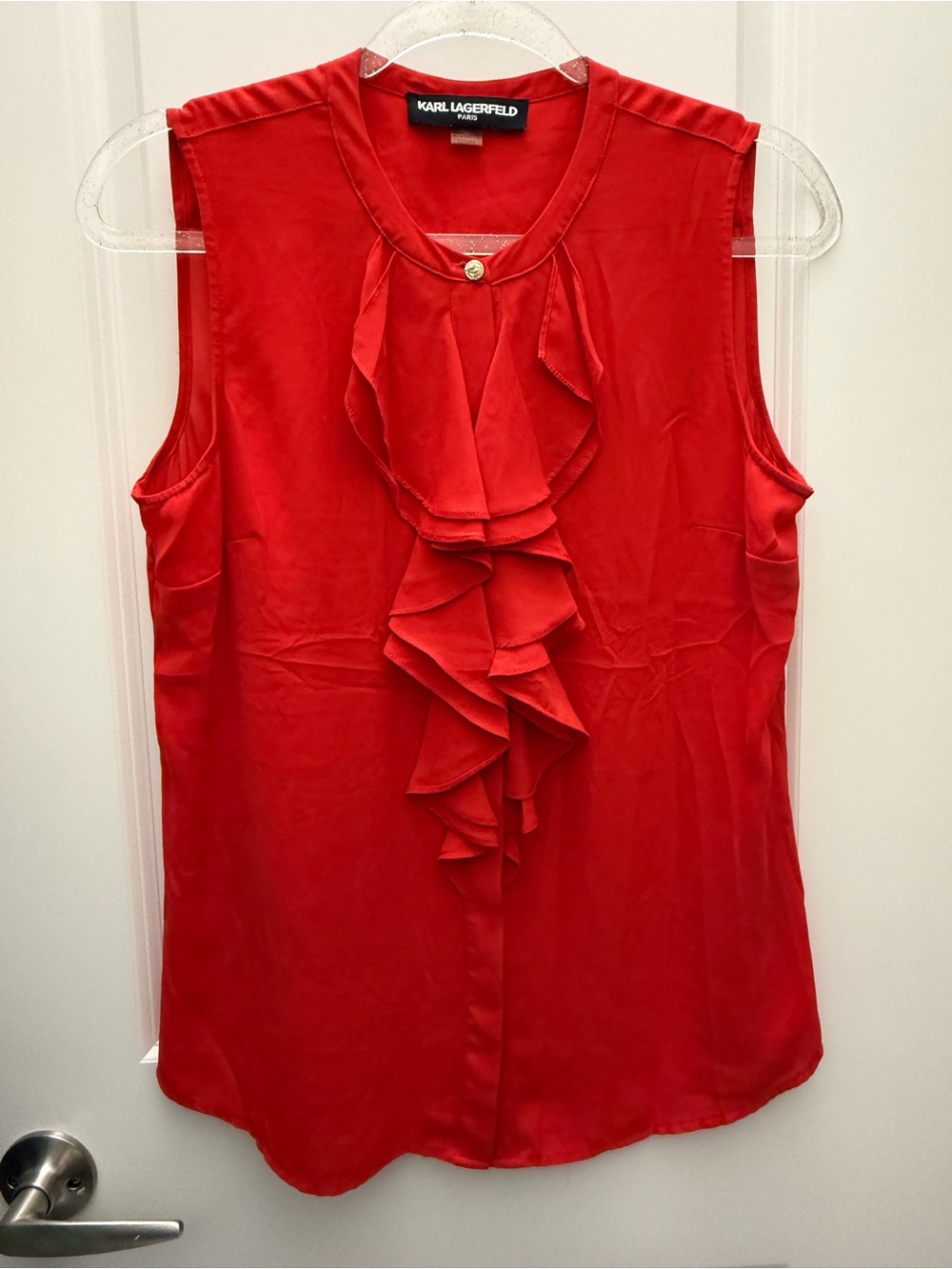 Karl Lagerfeld Paris Sakeri Ruffle Detail Blouse - Red, Size Medium
